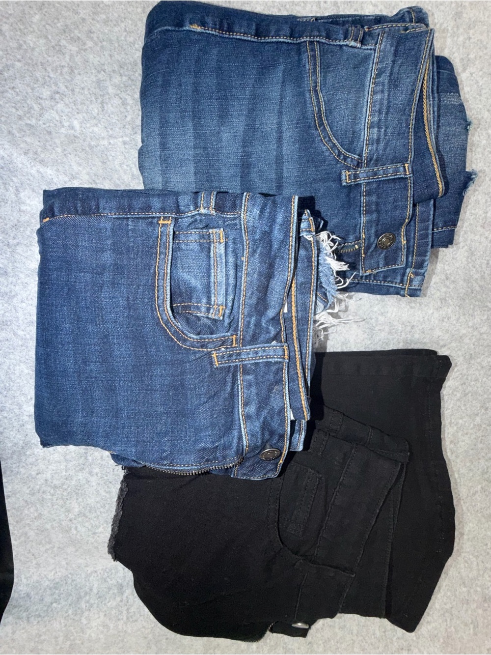 Three Pairs of Women's Denim & Black distressed pants